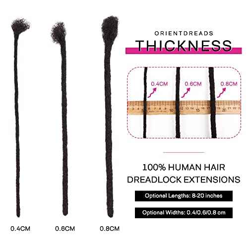 100% Loc Extensions Human Hair, 8Inch 0.8cm 60 Strands Handmade Dreadlock Extensions for Men Women Kids (#Natural Black)