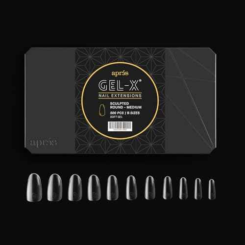 Apr?s Gel-X Sculpted Round Medium Box of Nail Tips, 500pc Soft Gel Nail Tips, 11 Sizes 00-9, Nail Extensions