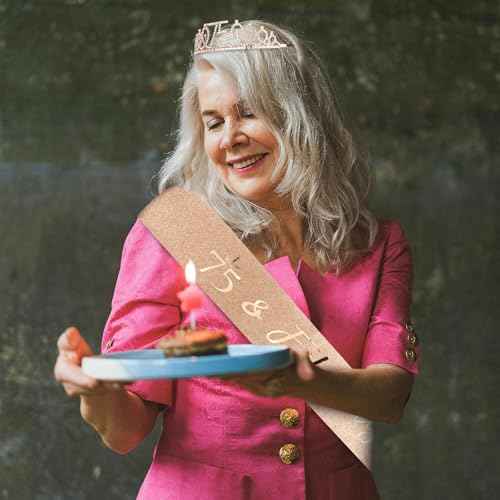 75th Birthday Sash and Crown for Women Rose Gold 75th Birthday Tiara and Sash Set Gifts for Her 75 & Fabulous Sash Birthday Decorations Happy Birthday Crown and Sash Accessories Birthday Gift