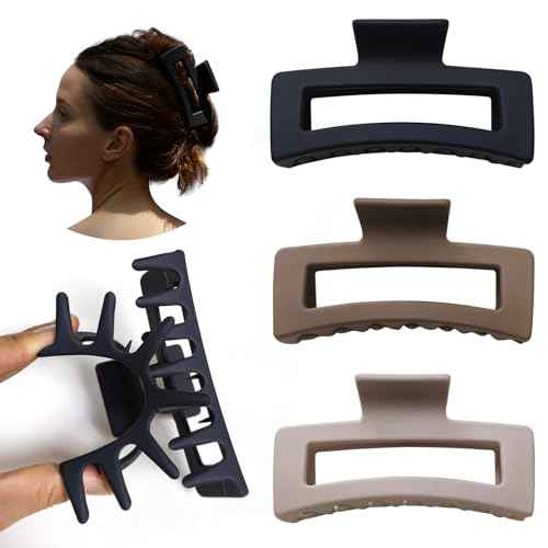 5 Inch Hair Claw Clips Unbreakable Bendable Silicone Big Rectangle Clip for Thick Hair Women, 3 Pack