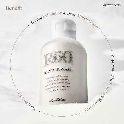 R60 Rice Enzyme Face Wash Powder ? Exfoliating Facial Cleanser with Rice Bran Extract, Gentle Powder Wash for Sensitive Skin, Deep Pore Care, Korean Skin Care, Fragrance Free, 1.76oz