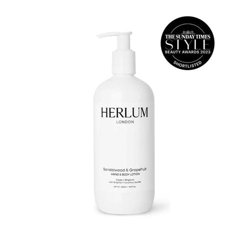 Herlum Hand & Body Lotion - Lightweight & Fast-Absorbing with Murumuru Butter, Sweet Almond Oil & Cocoa Seed Butter, For Women & Men, Vegan, Grapefruit & Sandalwood Scent, 500ml - Made in the UK