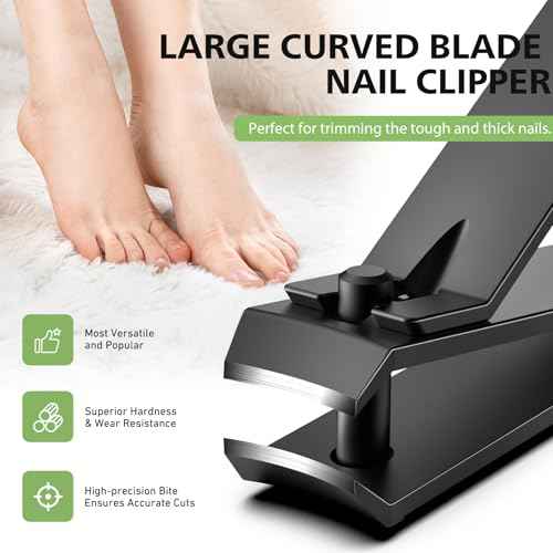 BALUCA Curved Toenail Clipper for Thick Nails, Heavy Duty Stainless Steel Toe Nail Clippers for Seniors, Men & Women, Stainless Steel Nail Cutter for Accurate Trimming and Grooming (All Black)