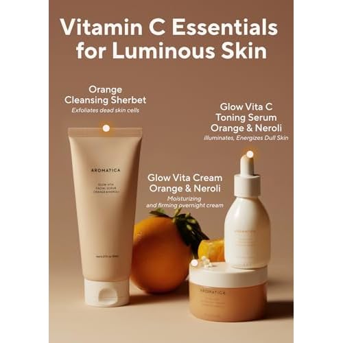 AROMATICA Glow Vita C Toning Serum Orange & Neroli - Orange Vitamin C Serum for Face with Hyaluronic Acid for Sensitive Skin (30ml/1.01 fl. oz)