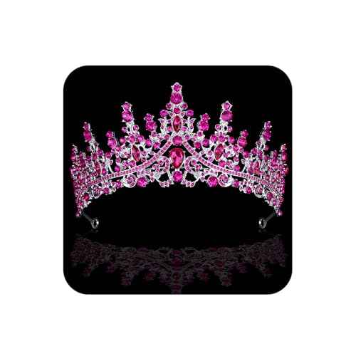 COCIDE Hot Pink Crowns for Women Hot Pink Tiaras for Women Costume Halloween Girls Hair Accessories Royal Crystal Headbands Cosplay Princess Birthday Pageant Bride Headpieces