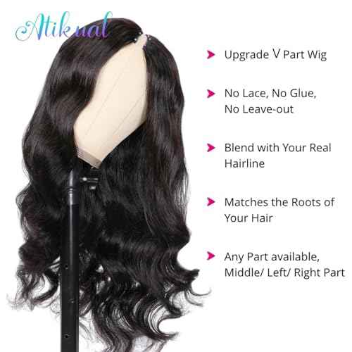 Body Wave V Part Wig Short Brazilian Virgin Human Hair Wigs For Black Women Thin Part Wig Glueless Clip In Half Wigs Upgrade U Part Wig Beginner Friendly No Sew In No Glue 24inch