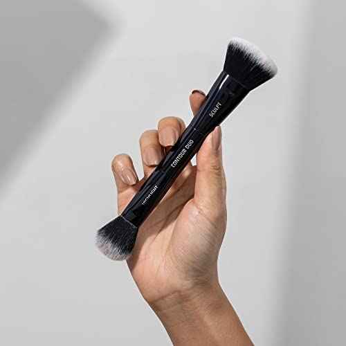 Lune+Aster Contour Duo Brush | Dual-Ended Contour Makeup Brush To Sculpt And Highlight. Made with Alumium Handle, Vegan Bristles.