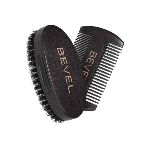 Bevel Beard Brush and Comb Set for Men ? Natural Boar Bristle Brush & Pearwood Comb with Travel Pouch ? Beard Grooming Kit for Shaping, Soften & Detangling Mustaches