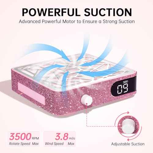 Nail Dust Collector, Powerful Vacuum Fan Vent Dust Collector Extractor Dust Suction Machine for Acrylic Nails Polishing, Nail Salon&Home, Pink Diamond