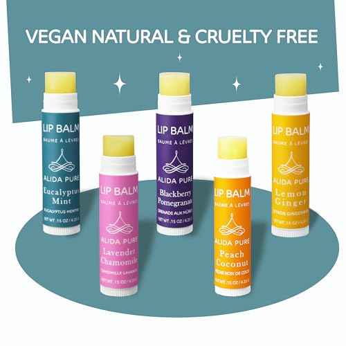 ALIDA PURE Duet Lip Balm Collection, Vegan Set, Beeswax Free, with Organic Jojoba, and Avocado Oil, Vitamin E, Natural Moisturizer for Dry, Chapped Lips, 5 Tube Set