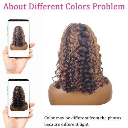 2/30 Highlight Bob Wig Human Hair 4x4 Wear and Go Glueless Wigs Pre Cut Lace 180% Density Deep Wave Human Hair Wigs for Black Women Beginner Friendly Highlight (Glueless Bob Wig, 8inch)