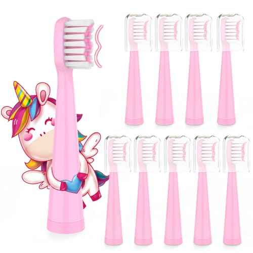 Vekkia Rainbow Jada Kids Electric Toothbrush Replacement Heads, Soft 3D Curved Bristles, Pink, 10-Pack