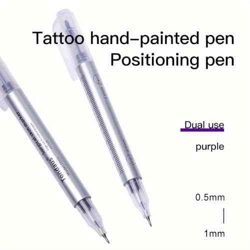 6pc Tattoo Markers With Paper Ruler for Eyebrow,Lips & Body Art, Tattoo Skin Marking Individually Wrapped For Freehand Drawing On Human Skin Purple
