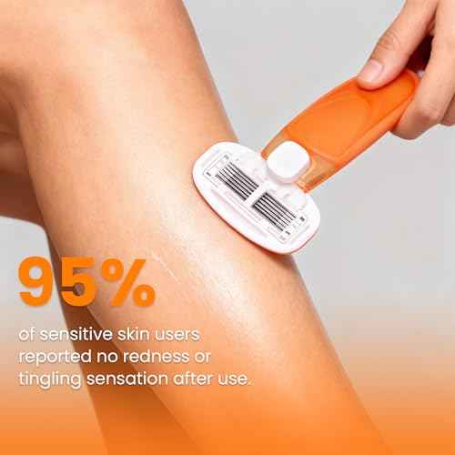 Mini Travel razor Kit for women with moisturizing bar - 1 Handle and 3 Cartridges - Extra Smooth 5-blade With Case for Close Shaving - Orange