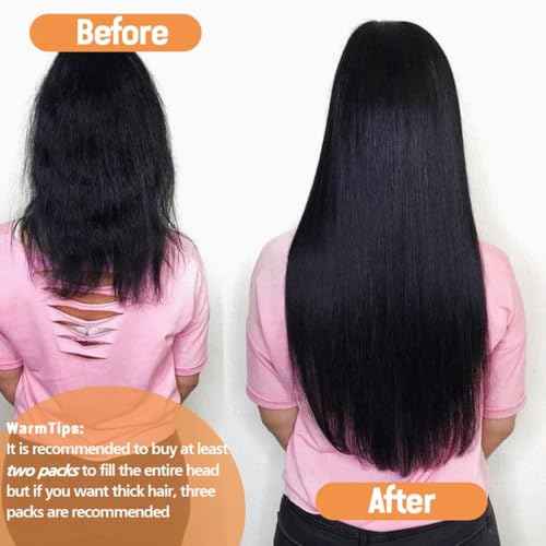 26Inch Clip in Hair Extensions Real Human Hair Straight 8Pcs Remy Hair Extensions Clip in Human Hair with 18Clips Double Lace Weft 120g Natural Black