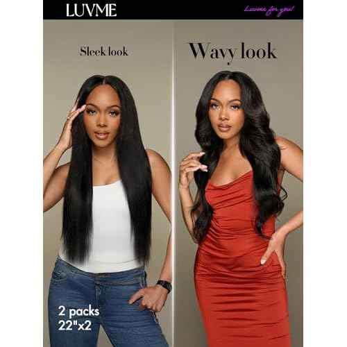LUVME Yaki Straight Seamless 2 Pack 220g 14Pcs Clip in Hair Extensions Full Max with 14inch Remy Human Hair Extensions, Natural Black 100% Real Soft Hair