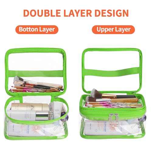 HAOGUAGUA Double Layer Clear Cosmetic Bag Makeup Bag, Waterproof Travel Toiletry Bag, Transparent PVC Pouch Organizer (Green)
