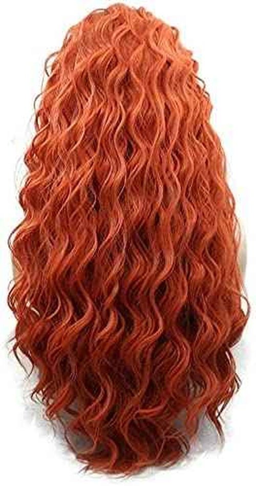 Orange Lace Front Wigs for Women Girls Real Handmade Long Deep Curly Loose Wave Free Part Wig Synthetic Hair Gold Orange Wavy Glueless Synthetic Heat Resistant Fiber Hair Wigs Daily Cosplay 24 Inch