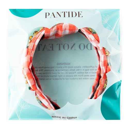 PANTIDE Thanksgiving Fall Jeweled Knotted Headband - Pumpkin Rhinestone Crystal Embellished Headband Wide Top Knot Fashion Hairband Hair Accessories Autumn Birthday Gift for Women Girls(Plaid Pumpkin)