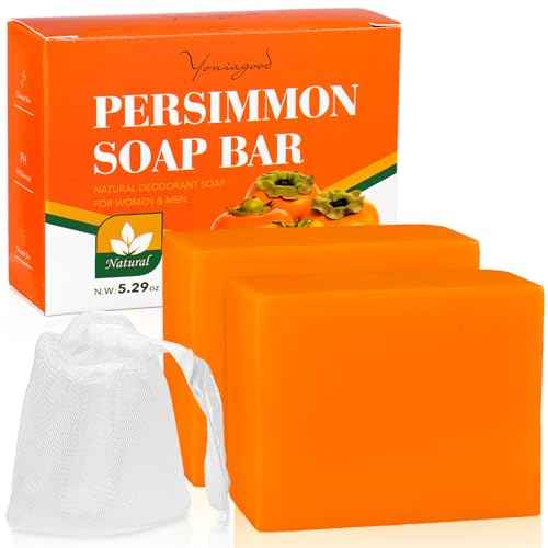 2 PCS Persimmon Soap Bar for Old People Smell, Natural Body Odor Control Bar Soap for Men & Women Deodorizing, Handmade Bath Bar Soap for Eliminating Strong Smell Odor Deeply Cleansing