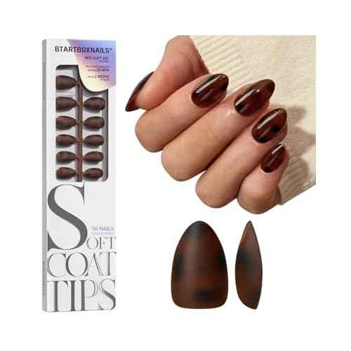 BTArtboxnails SOFTCOATTIPS Press On Nails - Tortoiseshell Almond Press On Nails Short, 96Pcs Salon Quality Soak Off Soft Gel Nail Tips in 16 Sizes