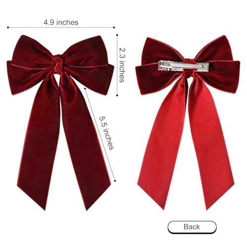 2PCS Velvet Hair Bows Hair Ribbon Clips Green Wine red Big Fall Alligator Clips Hair Accessories for Women Girls Toddlers Kids Baby