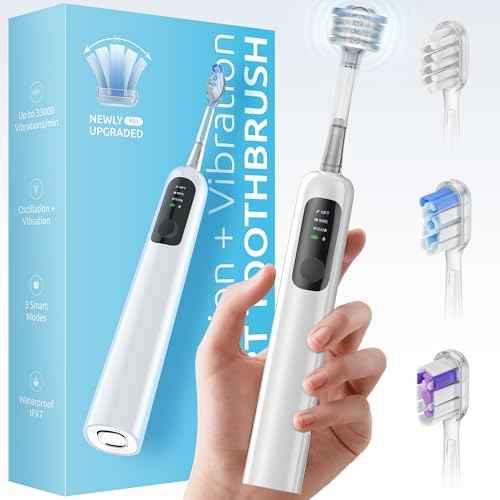 SYNHOPE Oscillating Sonic Electric Toothbrush for Adults, Rechargeable Battery & Fast Charge [Unique 60¡Æ Swing Amplitude] 3 Brush Heads with Pounch, IPX7 Waterproof & Teeth Whitening Cleaning
