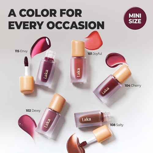 Laka Fruity Glam Tint Mini Set, 5pc Lip Tint Gift Set for Women, Hydrating & Glowy Finish, Lightweight & Transfer-proof Stain, Perfect Holiday Stocking Stuffers, K-Beauty