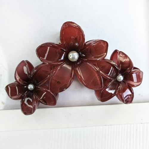 Wine Red Flower claw clips women girls,fancy hawaii flower hair clips,artificial pearls daisy decorative plumeria hair clips for thick or thin hair, Large Medium 2pc beach coquette hair accessories