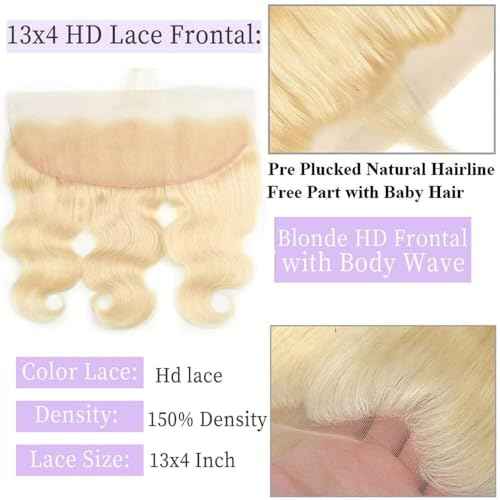 613 Frontal 13x4 HD Transparent Lace Closure 100% Russian Blonde Human Hair Ear To Ear Blonde Frontal Free Part Natural Hairline 18 Inch