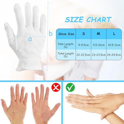 100% Cotton Moisturizing Gloves 5 Pairs, Touch Screen Friendly Cotton Gloves with Wristband and Washing Bag for Overnight Bedtime Eczema Dry Sensitive Irritated Skin Spa Therapy, Small