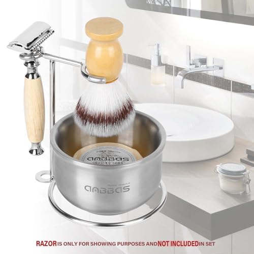 Anbbas Faux Badger Shaving Brush,Stainless Steel Shaving Razor and Brush Stand, Shaving Bowl and 100g Natural Soap Puck Refill,4in1 Wet Shave Kit for Men
