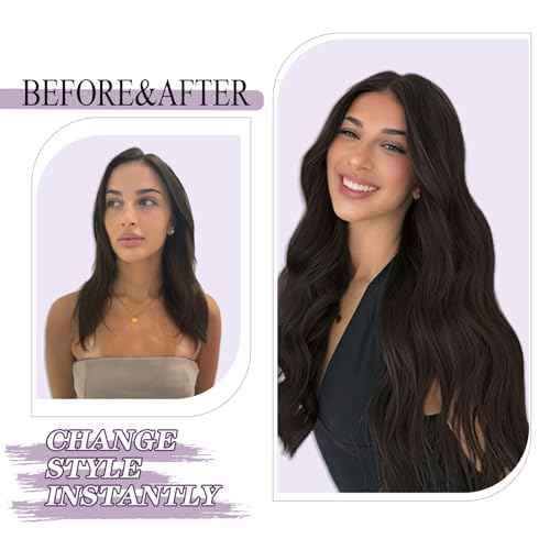 Clip in Hair Extensions Real Human Hair Dark Brown Hair Extensions Silky Straight Clip in Human Hair Extension Clip ins Remy Hair for Women 85g 7pcs 14 Inch