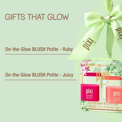 Pixi Beauty On-the-Glow Mini Blush Duo Holiday Ornament Gift Set | 2X Petite Size On-the-Glow Blush Sticks | Shades Ruby and Juicy