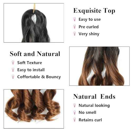 French Curl Braiding Hair 14 Inch 8 Packs French Culy Braiding Hair Ombre Brown Loose Wavy Synthetic Hair Extensions for Black Women (14 inch 8 Pcs, B29)