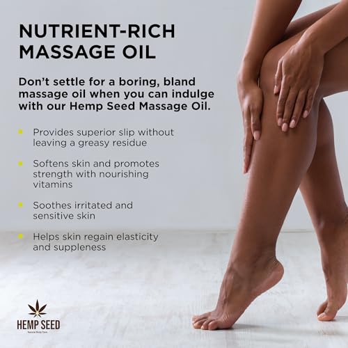 Hemp Seed Massage & Body Oil, Beach Daze Scent - 8 fl. oz. - Nourishing, Moisturizing Massage Oil - Hemp Seed, Apricot, Grapeseed & Sweet Almond Oil - Vegan & Cruelty Free