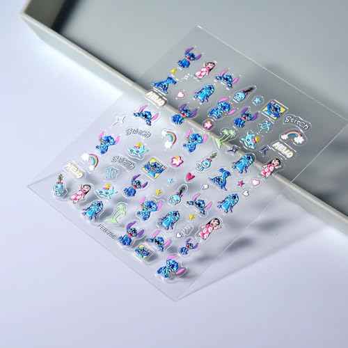 5D Embossed Cartoon Nail Stickers - 1Pcs Cute Nail Stickers for Nails Art Cartoon Reliefs Self Adhesive Supplies Nails Decals Cute DIY Designs Sticker for Women and Girls