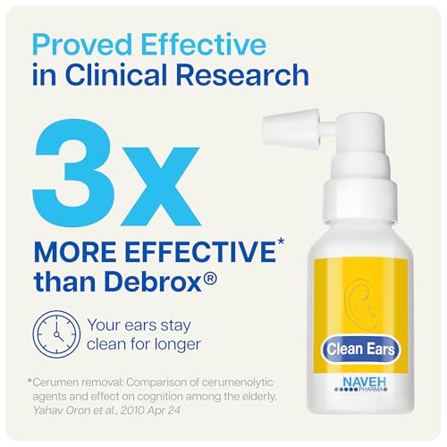 NAVEH PHARMA¢ç CleanEars | Fast-Acting Ear Wax Removal Spray | Breaks Down & Dissolves Earwax in Just 1 Treatment | Clinically Proven to Be 300% More Effective W/Mineral Oil | Gentle & Safe | 0.5 Fl Oz