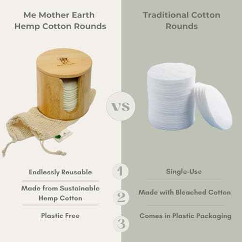 Reusable Hemp Cotton Rounds 15-Pack with Bamboo Storage Box ? Ultra-Soft Organic Face Pads for Makeup Removal, Skincare Accessories, and Eco-Friendly Beauty Essentials