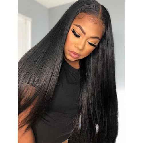 Straight Lace Front Wigs Human Hair 180% Density 13x4 HD Transparent Lace Frontal Human Hair Wigs for Women 180% Density Glueless Wigs Human Hair Pre Plucked Natural Black Color 20inch