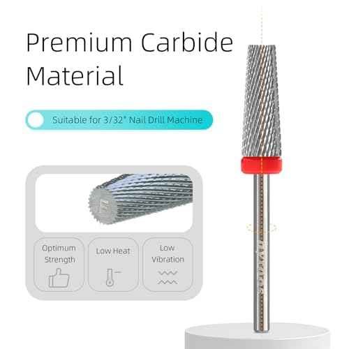 5 in 1 Nail Drill Bits, 6 * 16mm Flat Top Tapered Professional Tungsten Carbide Bit for Gel Polish & Base Removal, Electric File Manicure Drills Accessories Tool,F