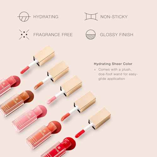 Jouer Essential Tinted Hydrating Lip Oil Gloss ? Moisturizing Dry Lip Treatment Serum - Fragrance Free Tinted Lip Oil - Jojoba Seed Oil and Apricot Oil Formula