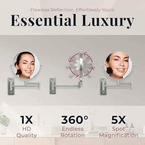 Zadro Two Sided Dual Arm Wall Mount Mirror, Satin Nickel, 5X-1X