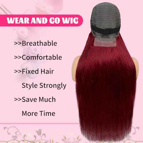 LICHANG 99J Straight Lace Front Wigs Human Hair Red Colored Wig Pre Plucked with Baby Hair for Black Women, 13x6 Burgundy Lace Frontal Wig Brazilian Virgin Human Hair Glueless 26 Inch