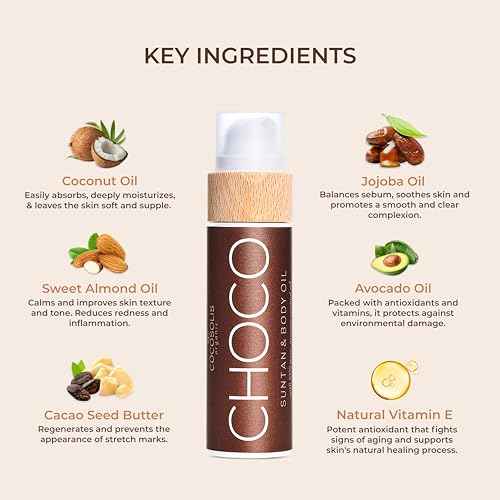 COCOSOLIS CHOCO Suntan & Body Oil XL - Organic Tanning Oil - Deep Chocolate Tan - Tanning Lotion Accelerator for Indoor and Outdoor Tanning Beds (6.76)