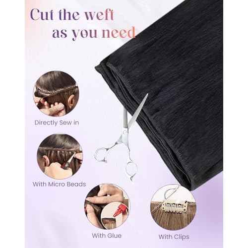 LaaVoo Sew in Hair Extensions Real Human Hair 24 Inch 120g Weft Hair Extensions Human Hair Black Women Weft Extensions Sew in Long Straight Jet Black