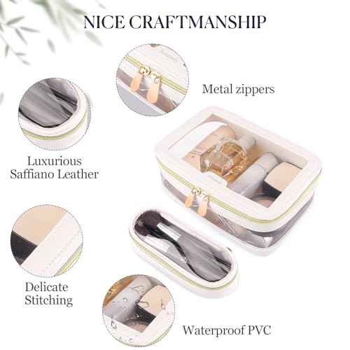 Clear Makeup Bag, Travel Cosmetic Case Toiletry Bag, Make up Organizer for Women, Portable Car Organizer Bag Fit Carry-on Travel Essentials (White)