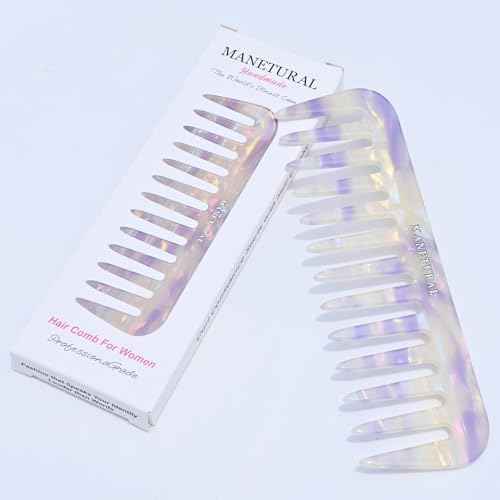 S1 Elegant Wide-Tooth Comb ? Lightweight, Travel-Friendly, and Stylish Design for Tangle-Free Hair (White Purple)