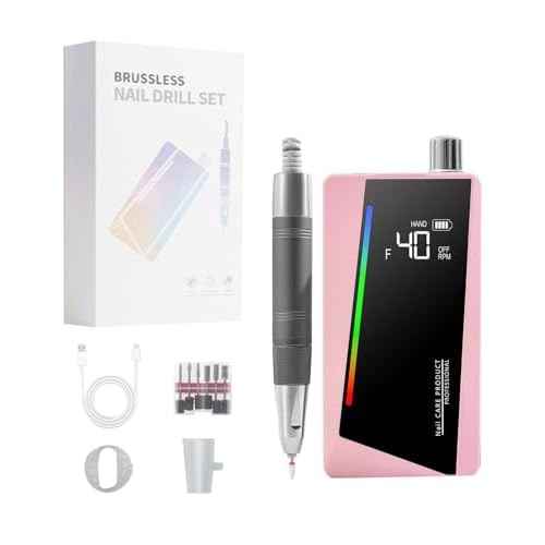 40,000 RPM Professional Brushless Nail Drill ? Cordless Rechargeable Electric E-File | High Torque, Low Noise, Low Heat | Portable Nail Machine for Salon Technicians (Pink)