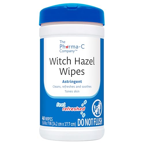 Pharma-C 100% Witch Hazel Wipes [6 canisters] - Daily Toner & Astringent Cleansing Cloths For Face